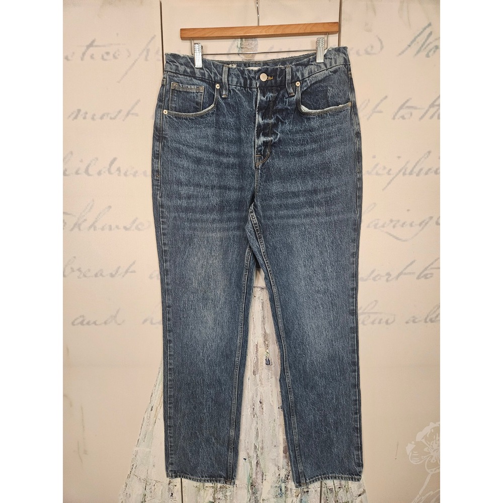 Good‎ American 90s Icon High Rise Straight Leg Blue Jeans Button Fly Size 14/32